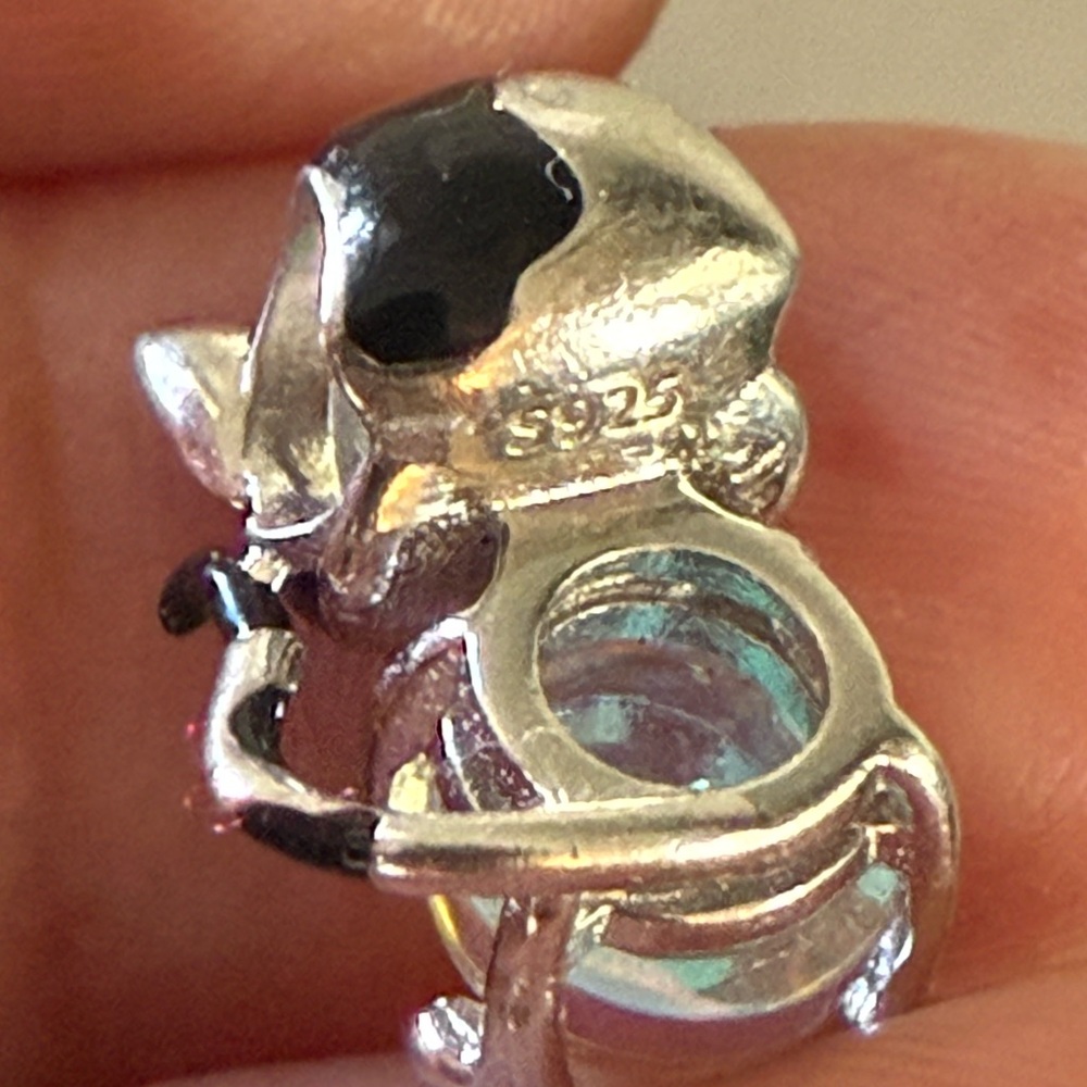 Silver Cat Ring With Blue Gem - image 5